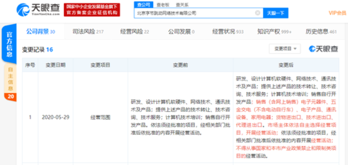 字節跳動擴大業務版圖 新增家用電器及通訊設備銷售經營范圍